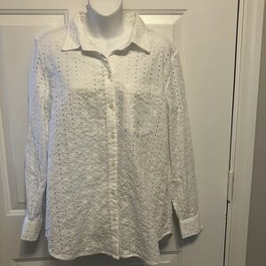 Gap Button Up Shirt Medium M Classic White Eyelet Embroidered Women's Top‎